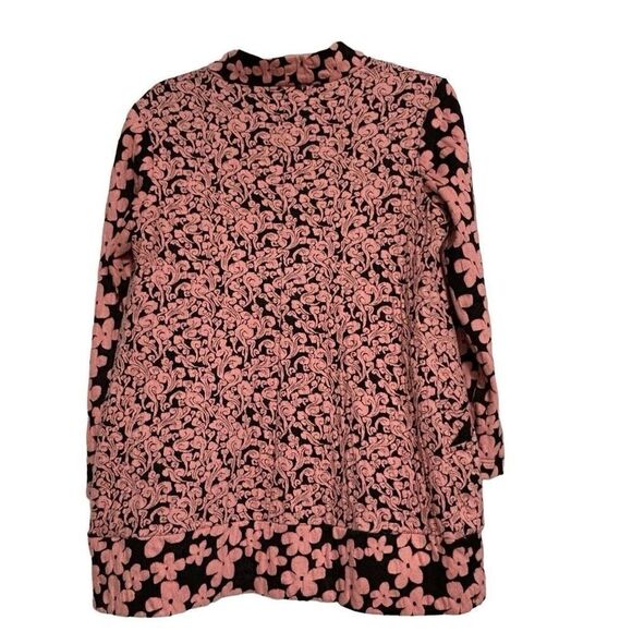 Z•A•Z•A Couture Tunic Top Women's Large Pink Black Floral Long Sleeves - Picture 7 of 11